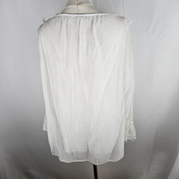 Tempo Paris Blouse Size Large Silk White Floral Lace Fairy Whimsy - Picture 6 of 13